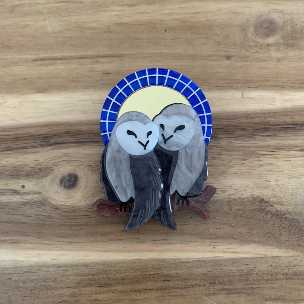 Erstwilder Good Omens Owls Brooch Bird Pin NWOT